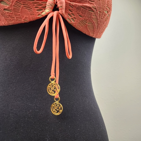 Luli Fama Guauanco Mamey Bandeau Coral Push-Up Halter Bikini Top Size Large - Picture 3 of 10